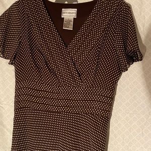 Karin Stevens Brown/Cream Dot Dress with Tie Back Sz 8